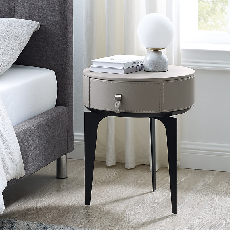 Šedá koženánoční stojan Mini malý moderní luxusní kulatý postel stůl úzký