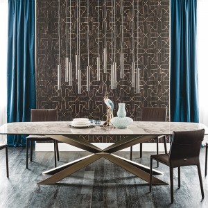 Italské vzory kovovénohy dlouhé moderní obdélníkový kamenný jídelní stůl 10